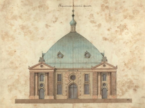 The reconstruction project of the Great Synagogue in Płock from 1882, author: Konrad Bałaziński (source: State Archive in Płock, Akta miasta Płocka [Files of the City of Płock], reference number 0936)