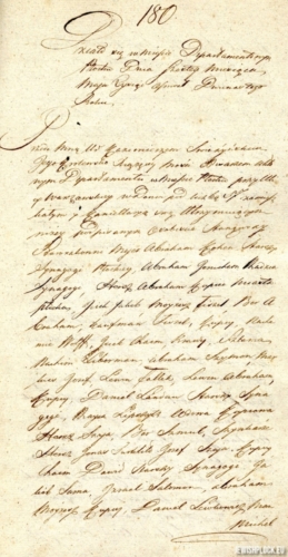 Akt notarialny sporządzony dnia 6 maja 1812 roku przez Kazimierza Świerzyńskiego zawierający nazwiska 133 ojców rodzin żydowskich w Płocku (źródło: Archiwum Państwowe w Płocku, Kancelaria Pisarzy Aktowych w Płocku: Tomasza Gutkowskiego, Kazimierza Świerzyńskiego, Teodora Krajewskiego, Tadeusza Markowskiego, nr rep. 180/1812)
