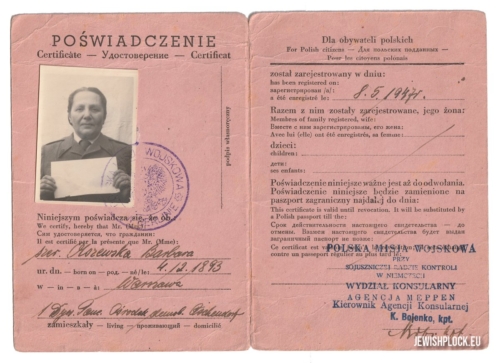 Poświadczenie wydane dla Barbary Olszewskiej przez Polską Misję Wojskową przy Sojuszniczej Radzie Kontroli w Niemczech Wydział Konsularny (źródło: archiwum prywatne Zuzanny Witwickiej)