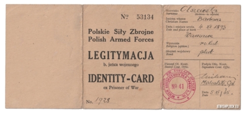 Legitymacja Polskich Sił Zbrojnych wystawiona na nazwisko Barbary Olszewskiej (źródło: archiwum prywatne Zuzanny Witwickiej)